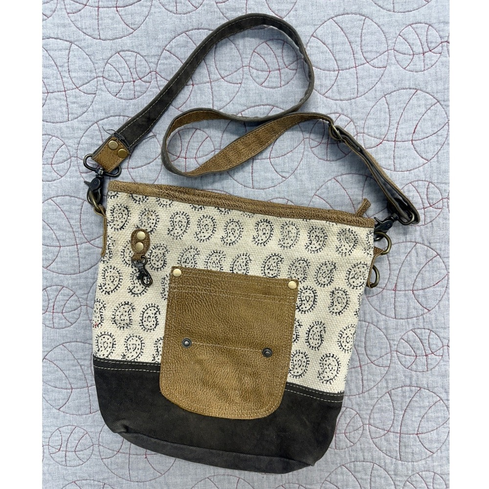 Myra Bag Crossbody Bag Brown Paisley Canvas Leather